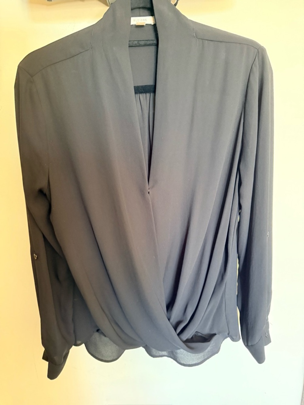 Pleione Black Draped Surplice Blouse